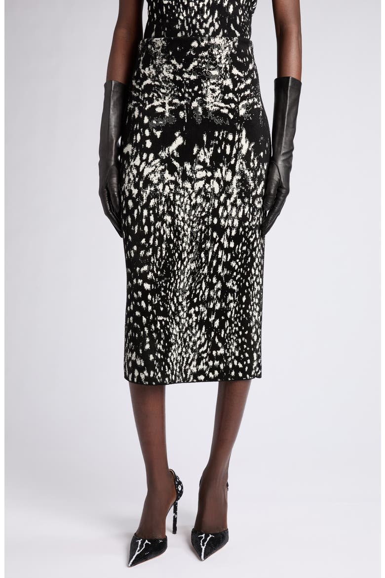 Lynx Jacquard Pencil Skirt, Main, color, BLACK/ WHITE/ GREEN