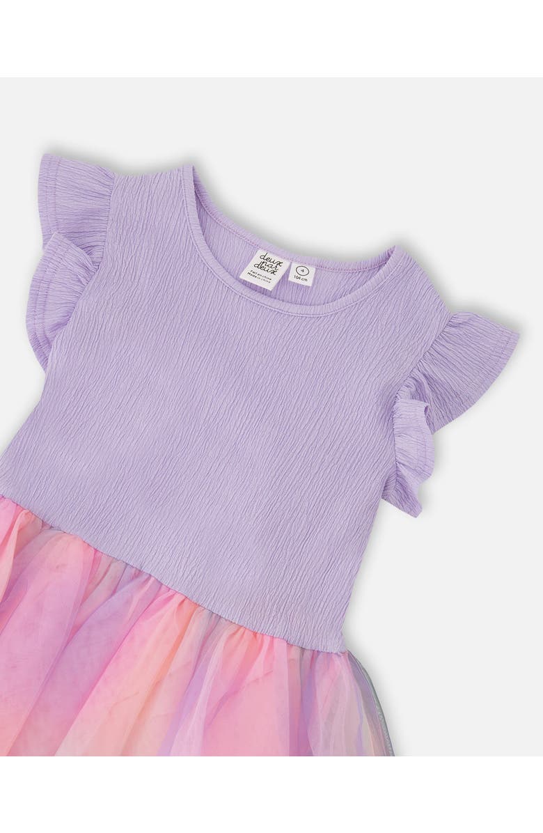 Deux par Deux Short Flutter Sleeve Bi-Material Mesh Dress, Alternate, color, Lilac