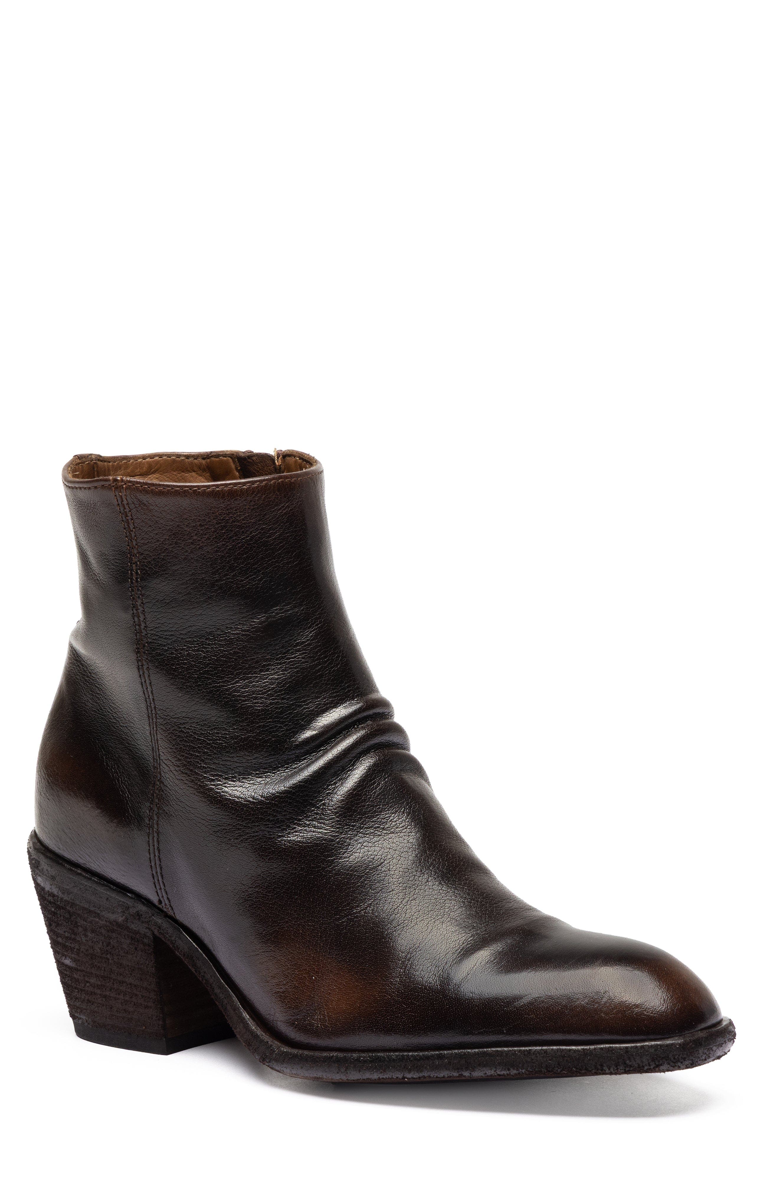 Officine Creative Sydne 008 Leather Pointed-Toe Bootie, Main, color, Dark Brown