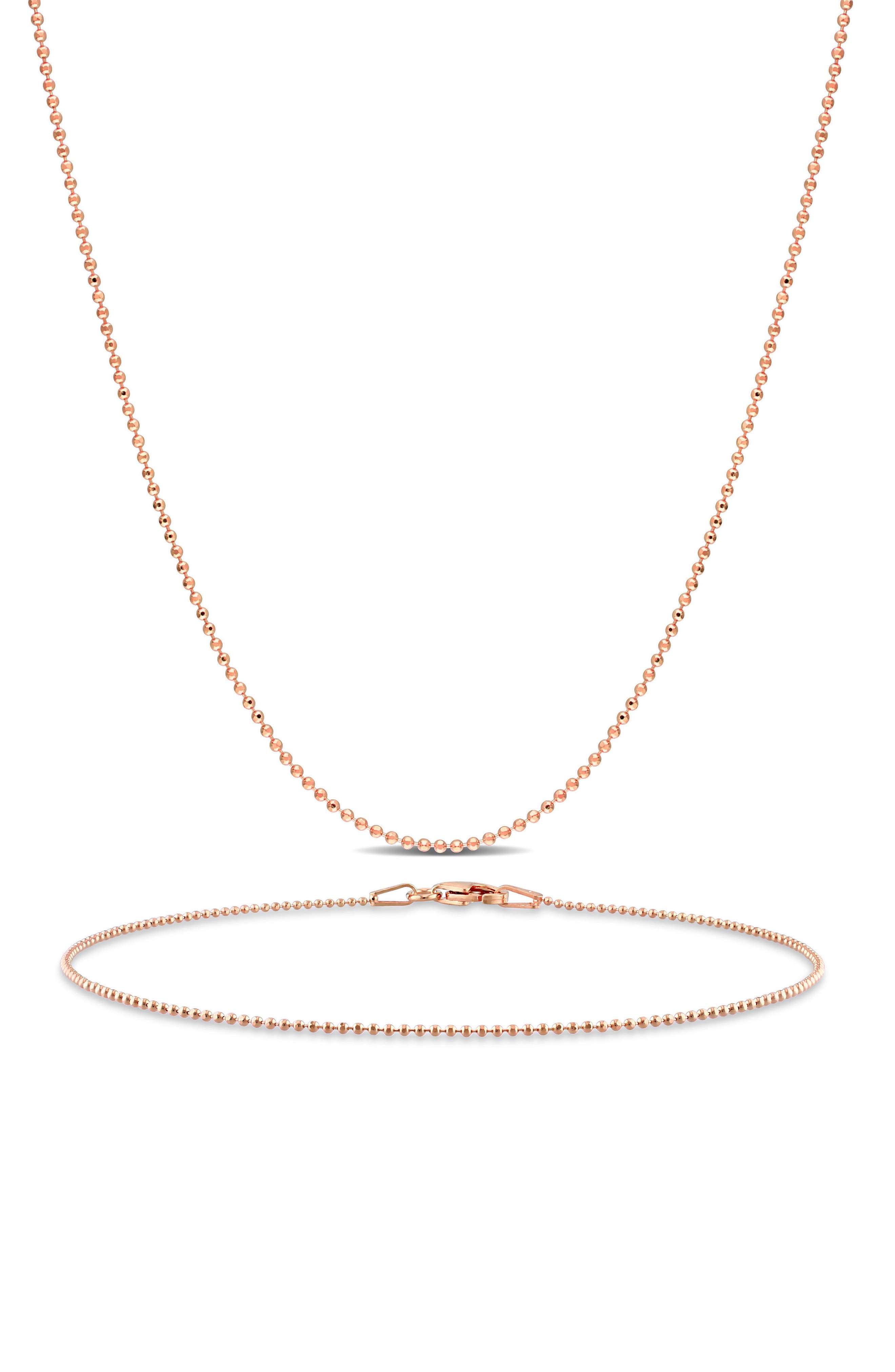 DELMAR 1mm Ball Chain Necklace & Bracelet Set