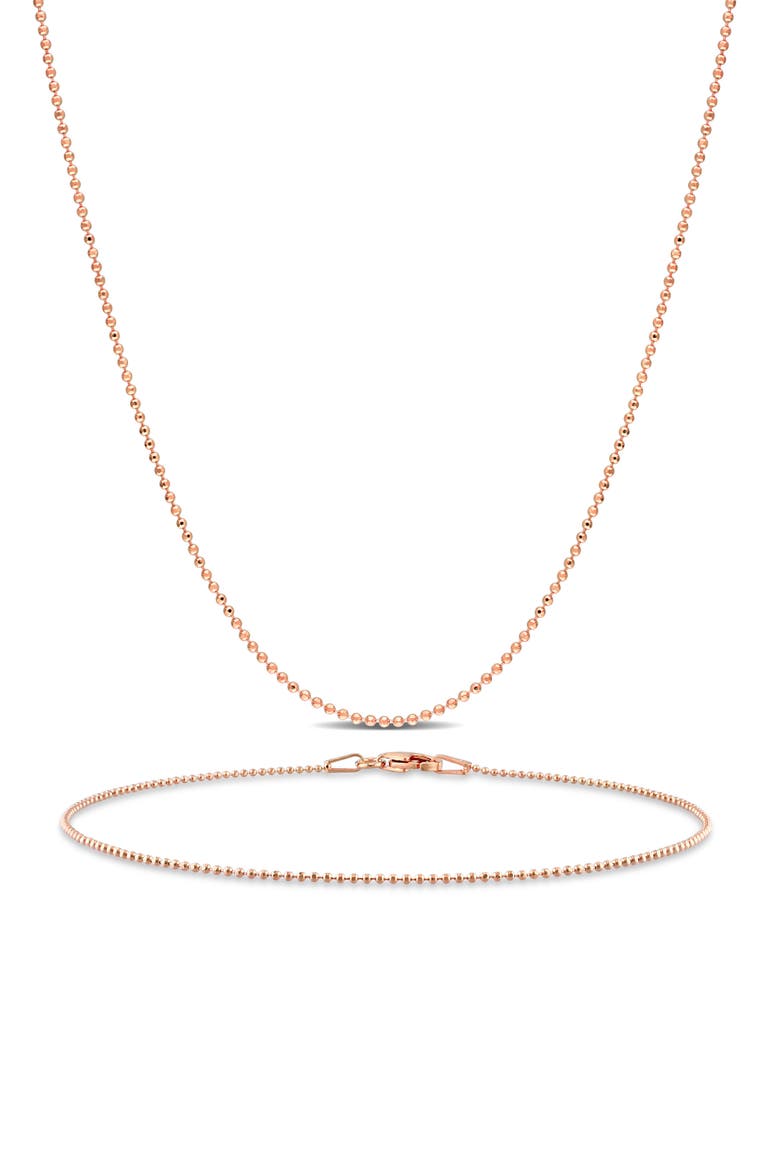 1mm Ball Chain Necklace & Bracelet Set, Main, color, ROSE