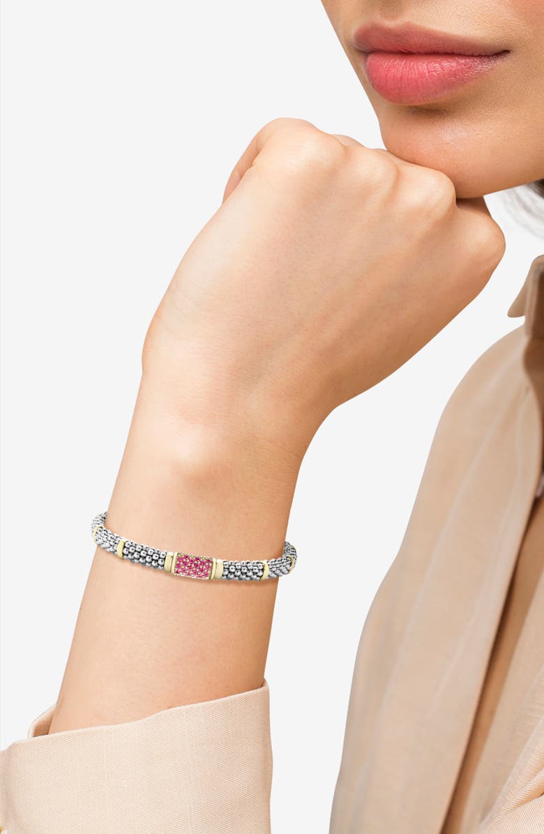 LAGOS Pink Sapphire Caviar Bead Bracelet, Alternate, color, Silver Gold Pink Sapphire