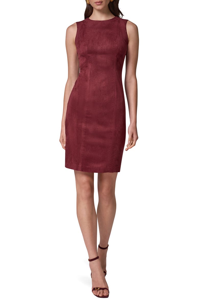 Sleeveless Faux Suede Sheath Dress, Main, color, BLK CHERRY