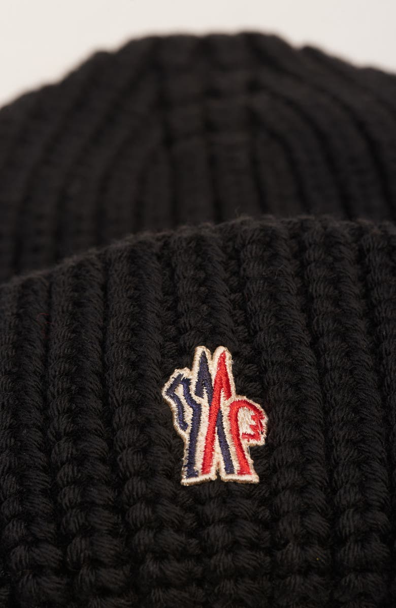 Moncler Logo Patch Virgin Wool Beanie, Alternate, color, Black