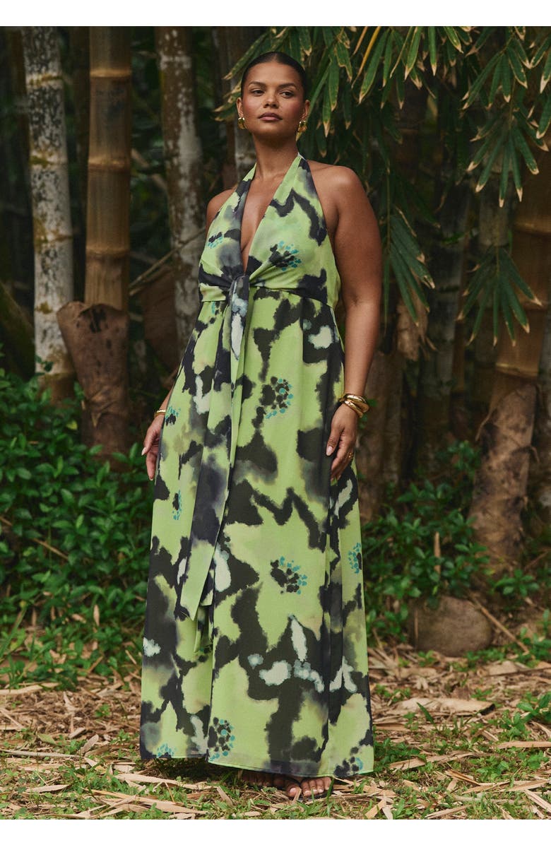 ELOQUII Tie-Detail Halter Maxi Dress, Main, color, Green Petunia