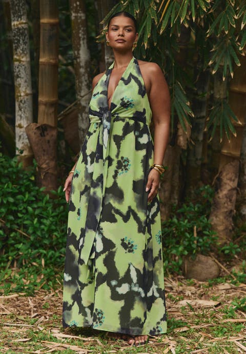 Tie-Detail Halter Maxi Dress (Plus)
