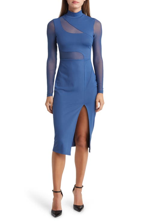 Mesh Inset Long Sleeve Knit Dress