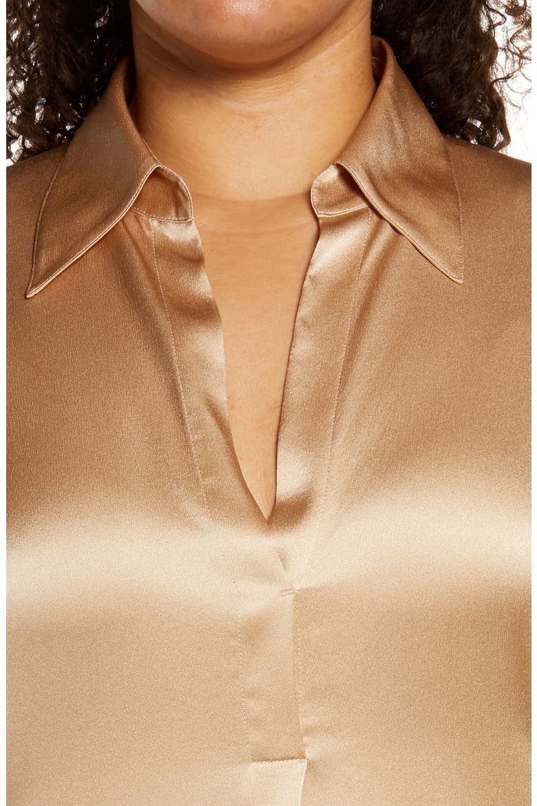 Split Neck Collar Silk Blouse, Alternate, color, CHAMOIS