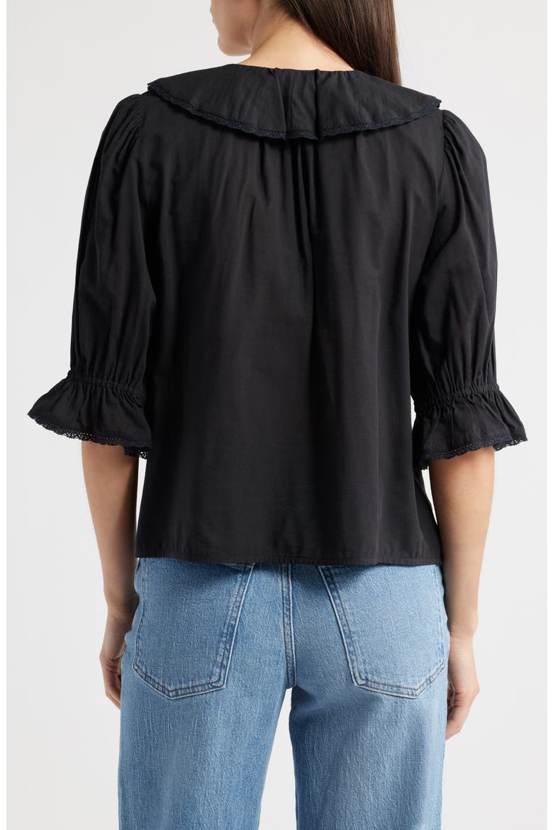 Ruffled Puff-Sleeve Top, Alternate, color, JET BLACK