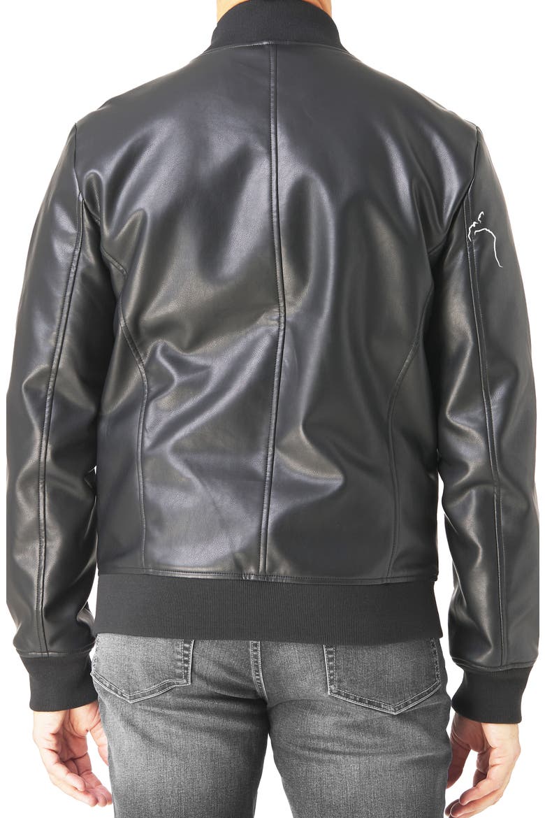 Faux Leather Bomber Jacket, Alternate, color, BLACK