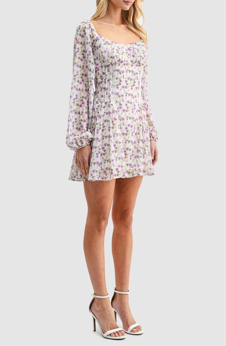Lush Floral Long Sleeve Fit & Flare Minidress, Alternate, color, Lilac Floral