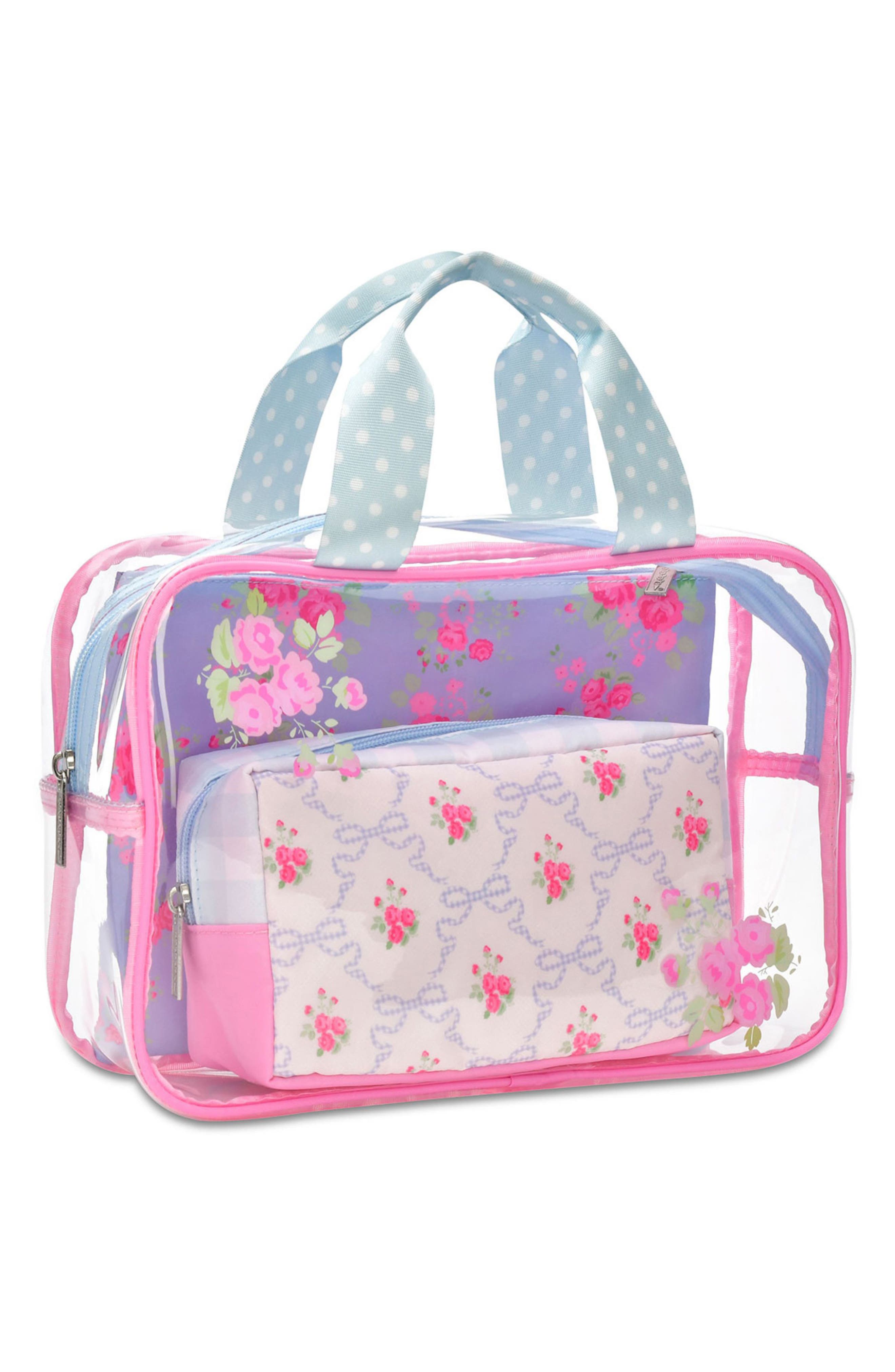 Kids' Floral Cosmetic Bag Trio, Alternate, color, PINK MULTI