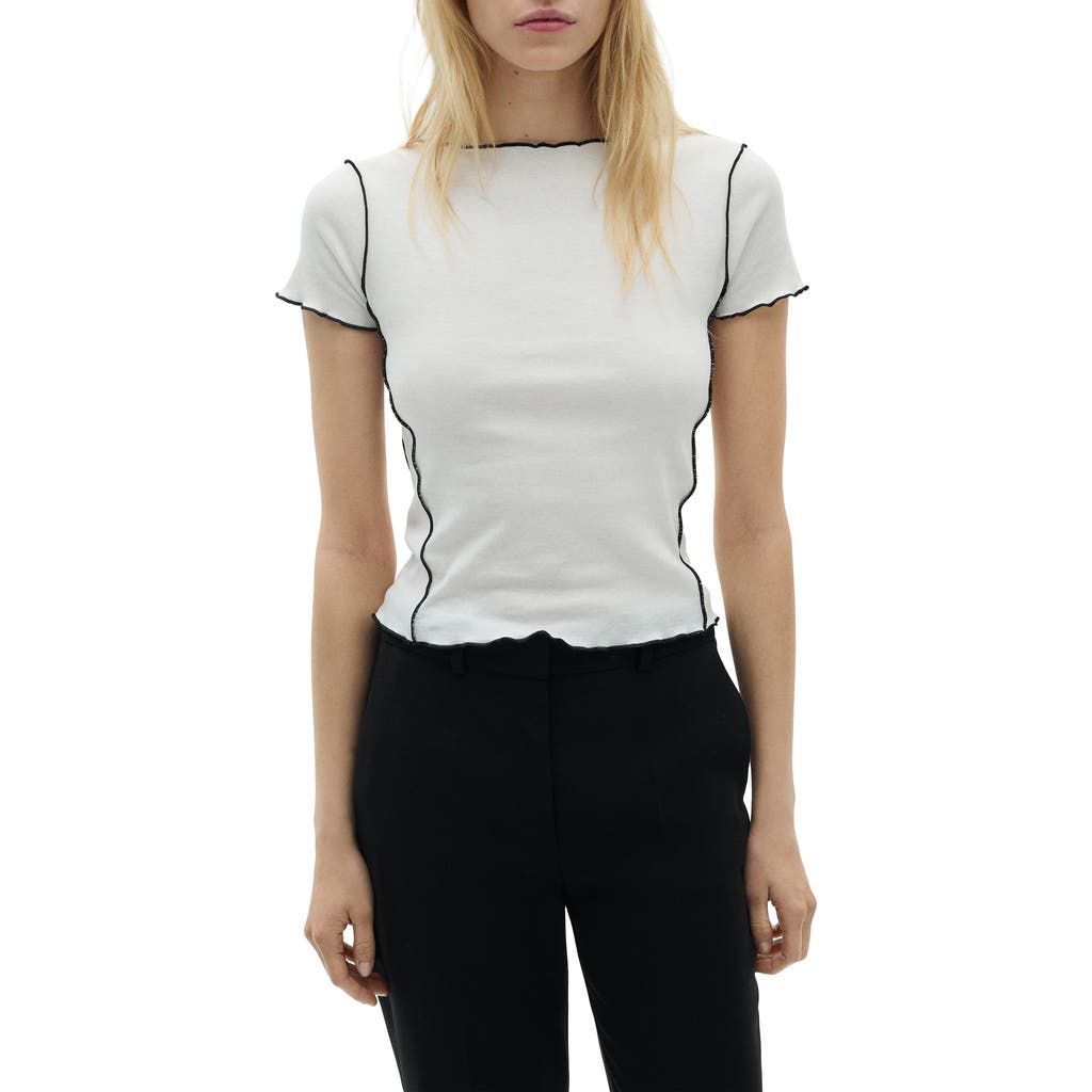 Shop Mango Curlita Lettuce Edge Cotton T-shirt In White