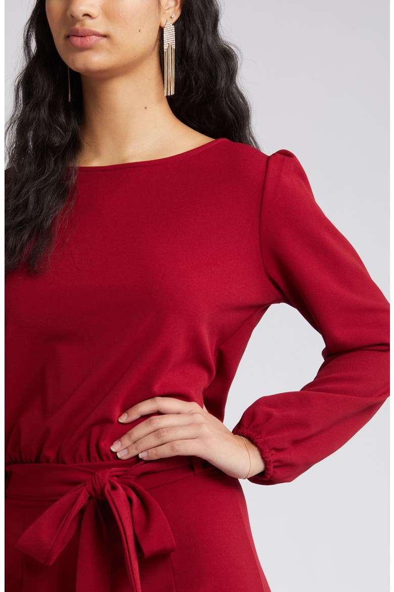 Joy Long Sleeve Tie Waist Jumpsuit, Alternate, color, BURGUNDY