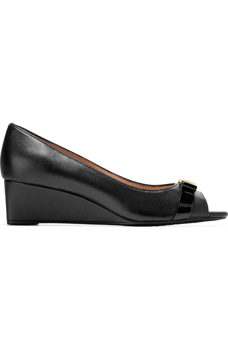 Cole Haan Go-To Malta Bow Peep Toe Wedge Pump, Alternate, color, Black Leather