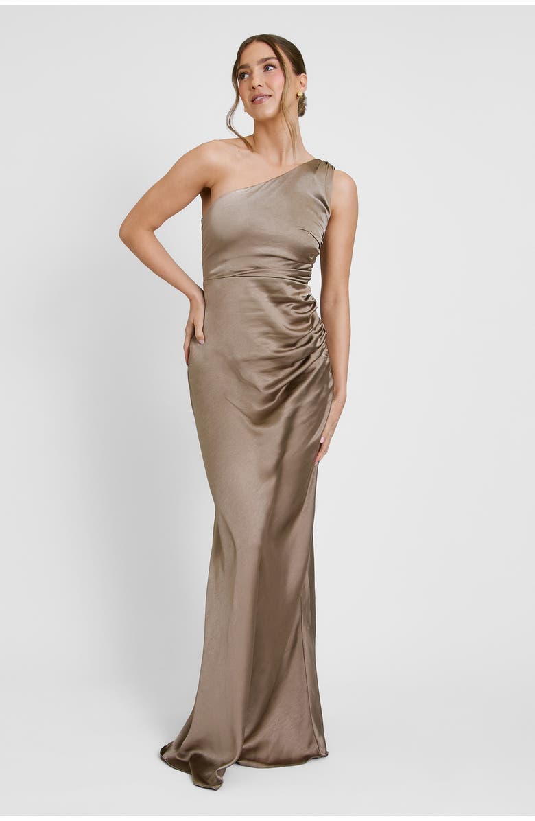 Six Stories One Shoulder Gathered Bridesmaid Dress, Main, color, Truffle