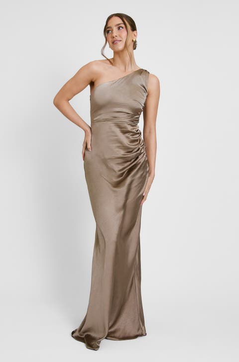 One Shoulder Gathered Bridesmaid Dress