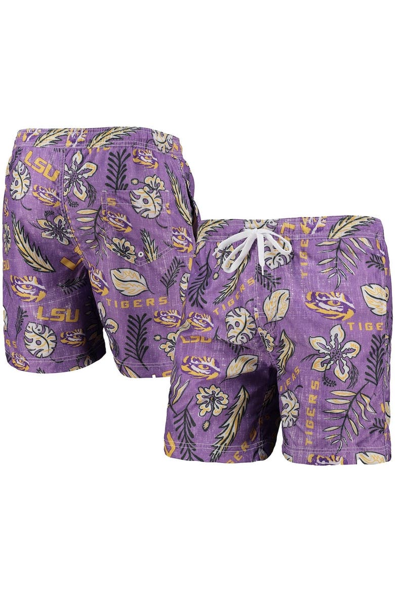 Men's Wes & Willy Purple LSU Tigers Vintage Floral Swim Trunks, Alternate, color, Purple