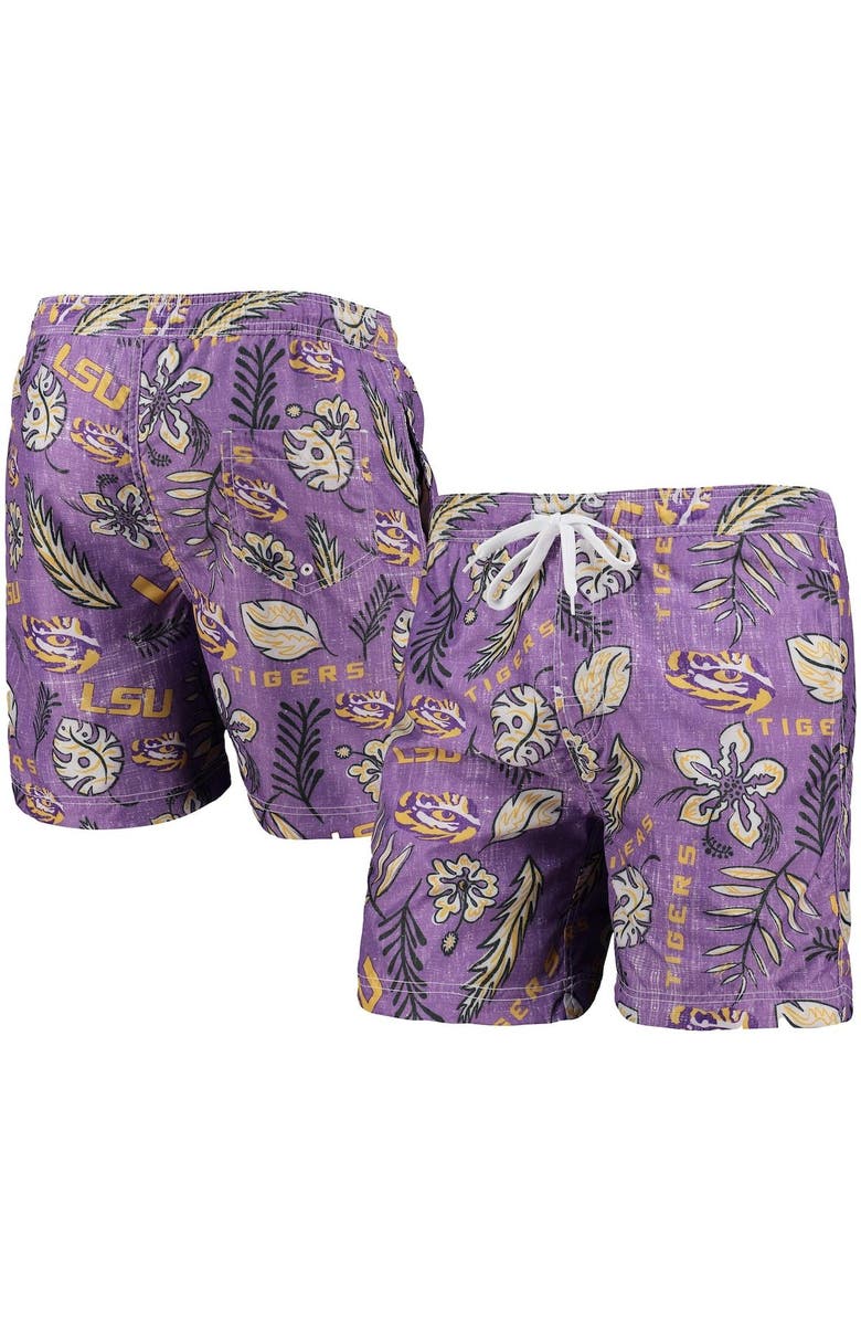 Wes & Willy Men's Wes & Willy Purple LSU Tigers Vintage Floral Swim Trunks, Alternate, color, 