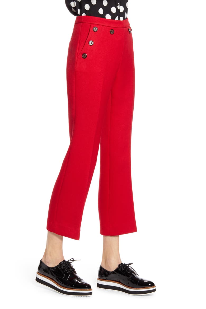 x Atlantic-Pacific Button Detail Kick Flair Pants (Nordstrom Exclusive), Alternate, color, RED CHILI