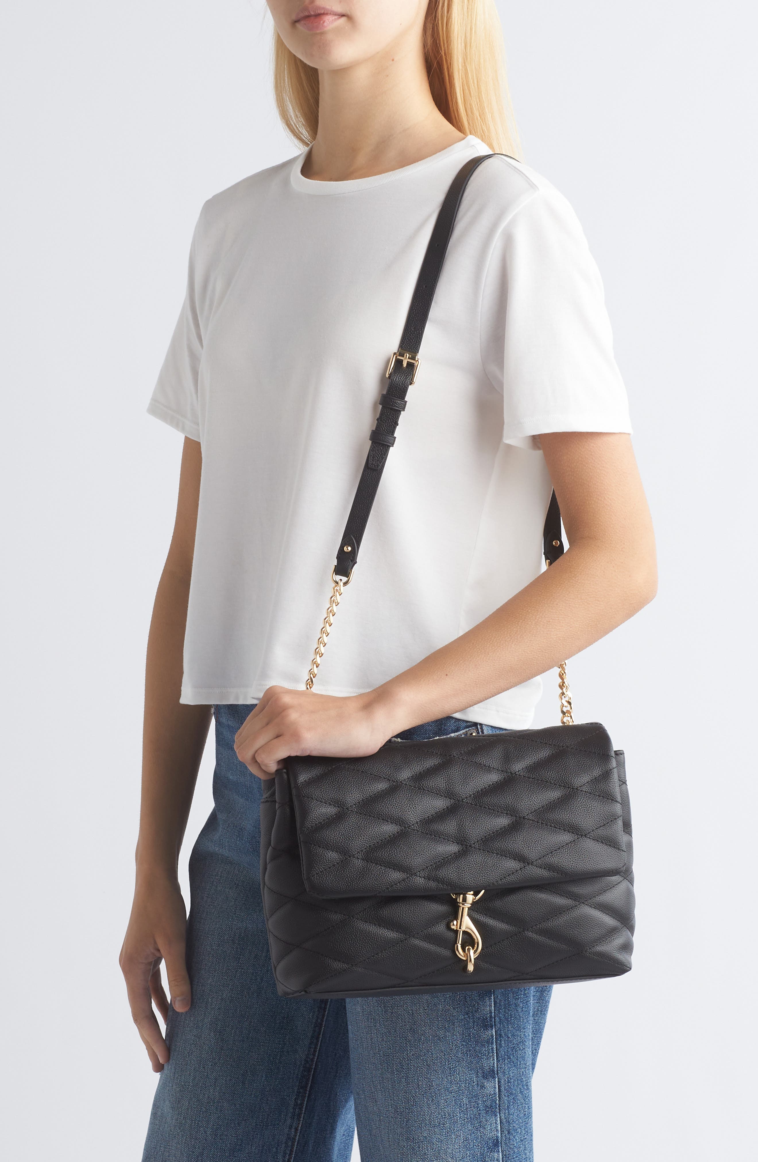 Rebecca Minkoff Edie Quilted Leather Convertible Shoulder Bag, Alternate, color, Black