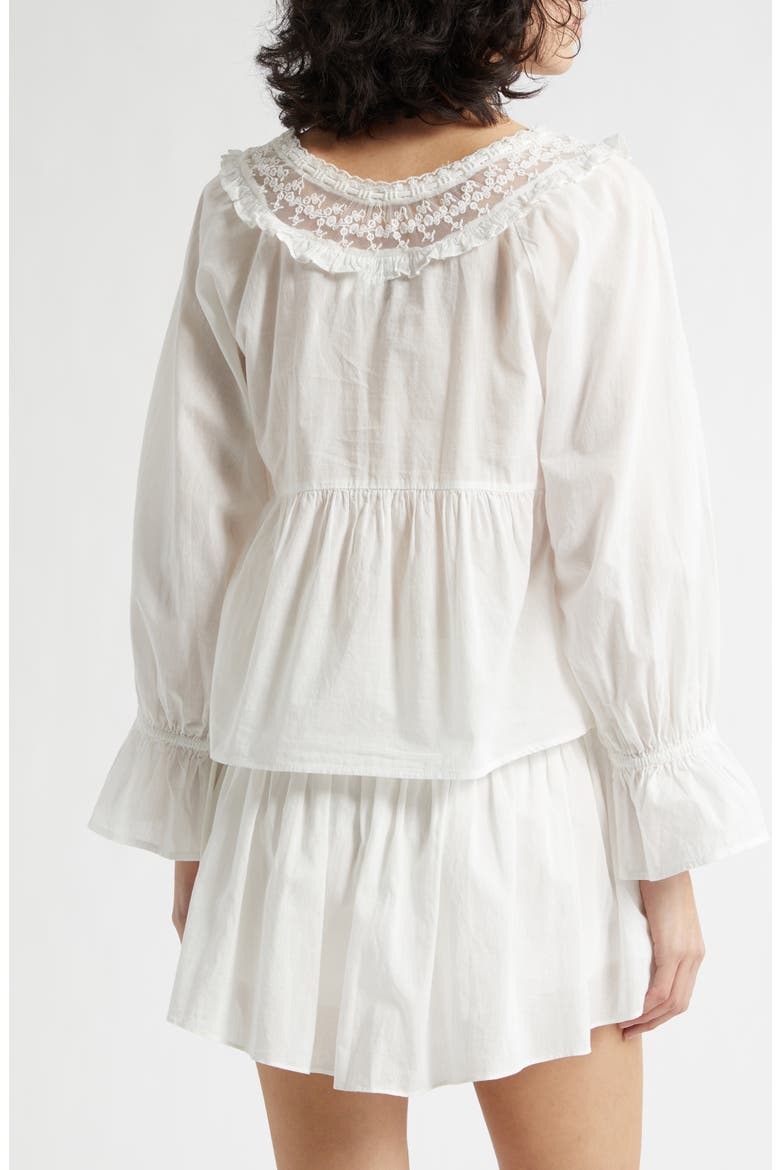 Danielle Floral Embroidered Lace Trim Babydoll Top, Alternate, color, VINTAGE WHITE