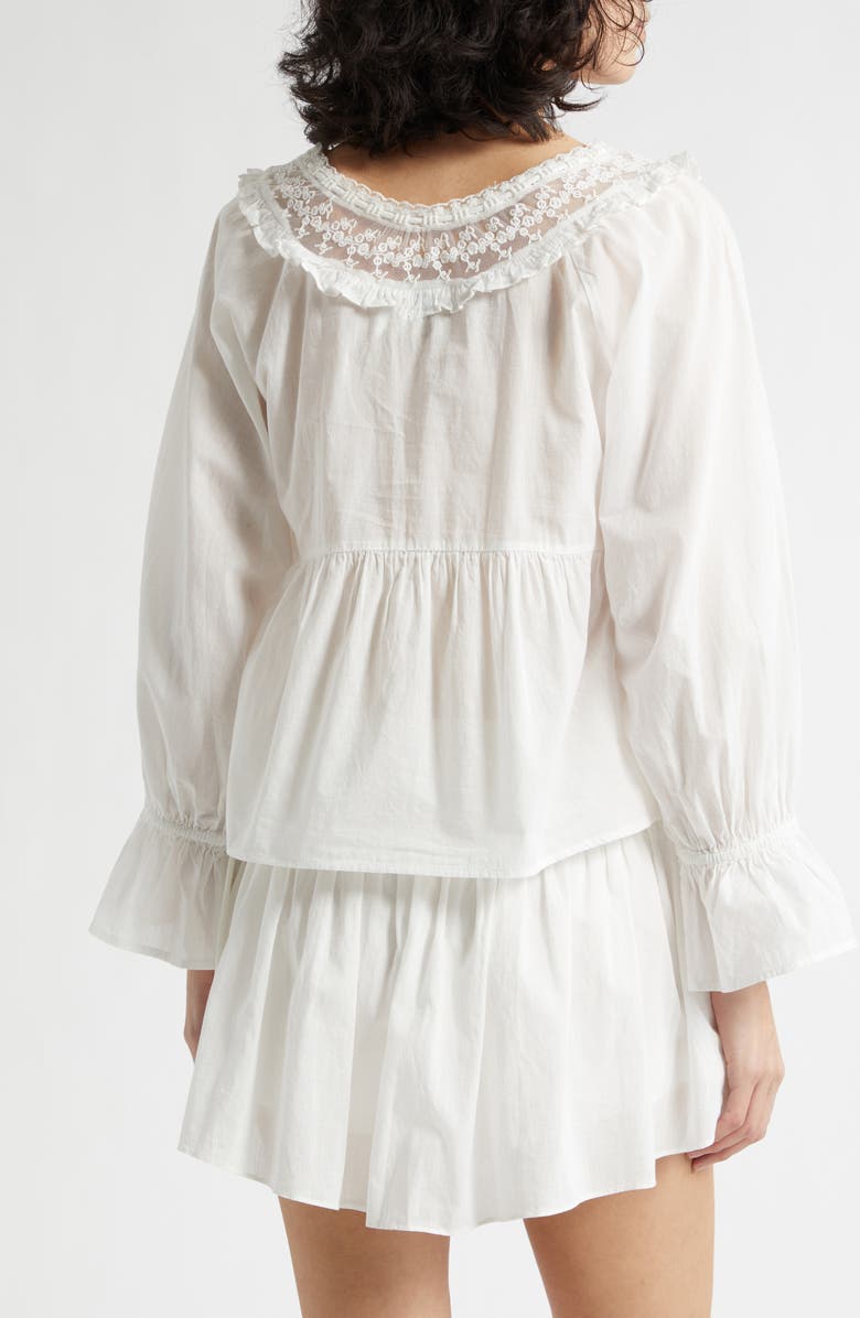 POSSE Danielle Floral Embroidered Lace Trim Babydoll Top, Alternate, color, Vintage White