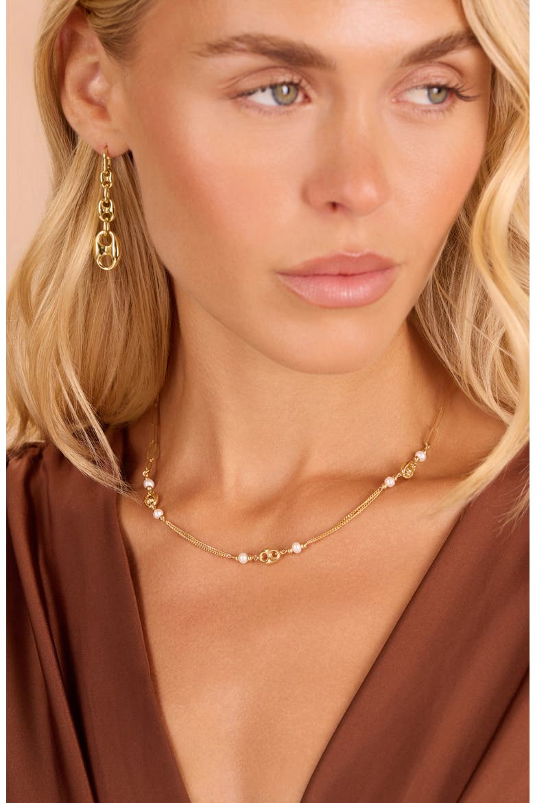 Cultured Pearl Chain Link Necklace, Alternate, color, GOLD