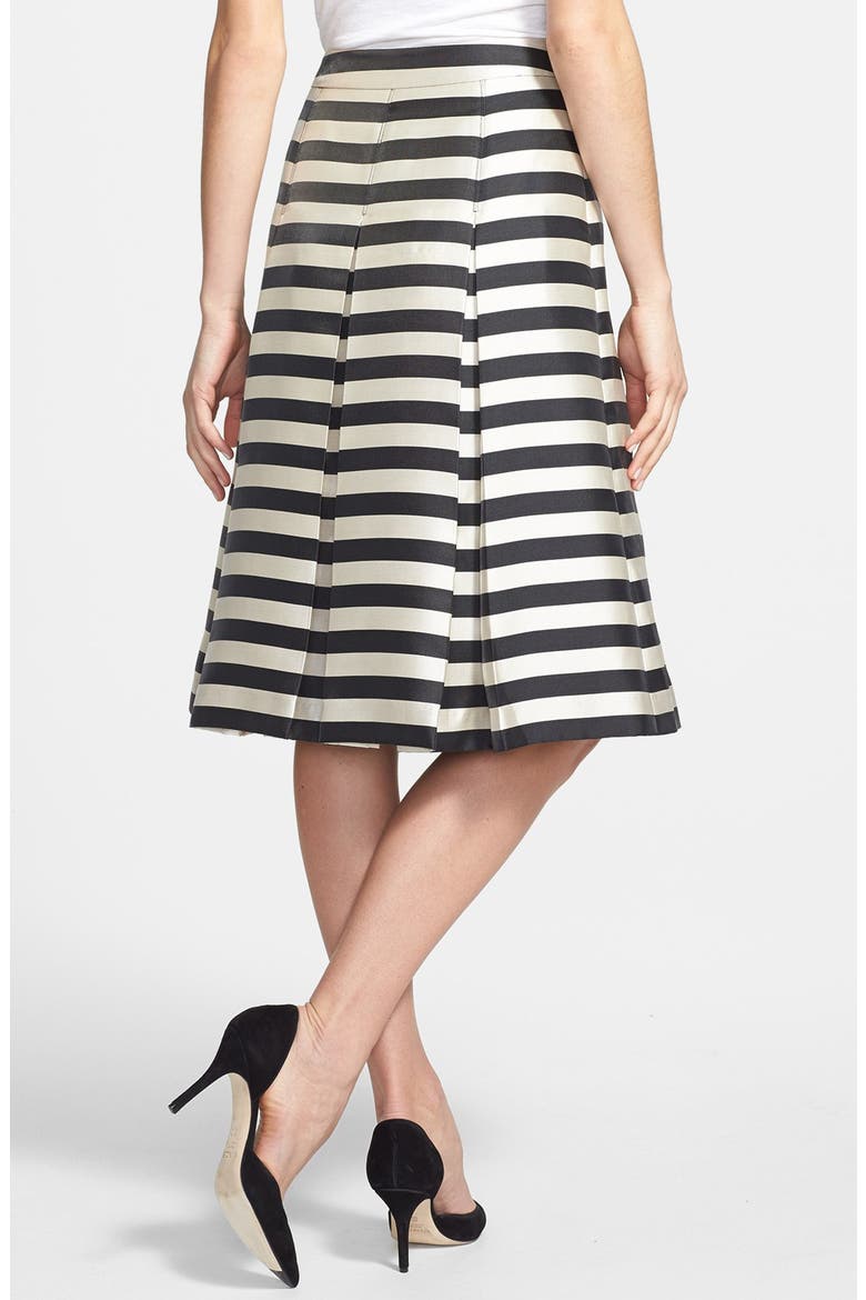 Pleat Midi Skirt, Alternate, color, BLACK/ CREAM STRIPE