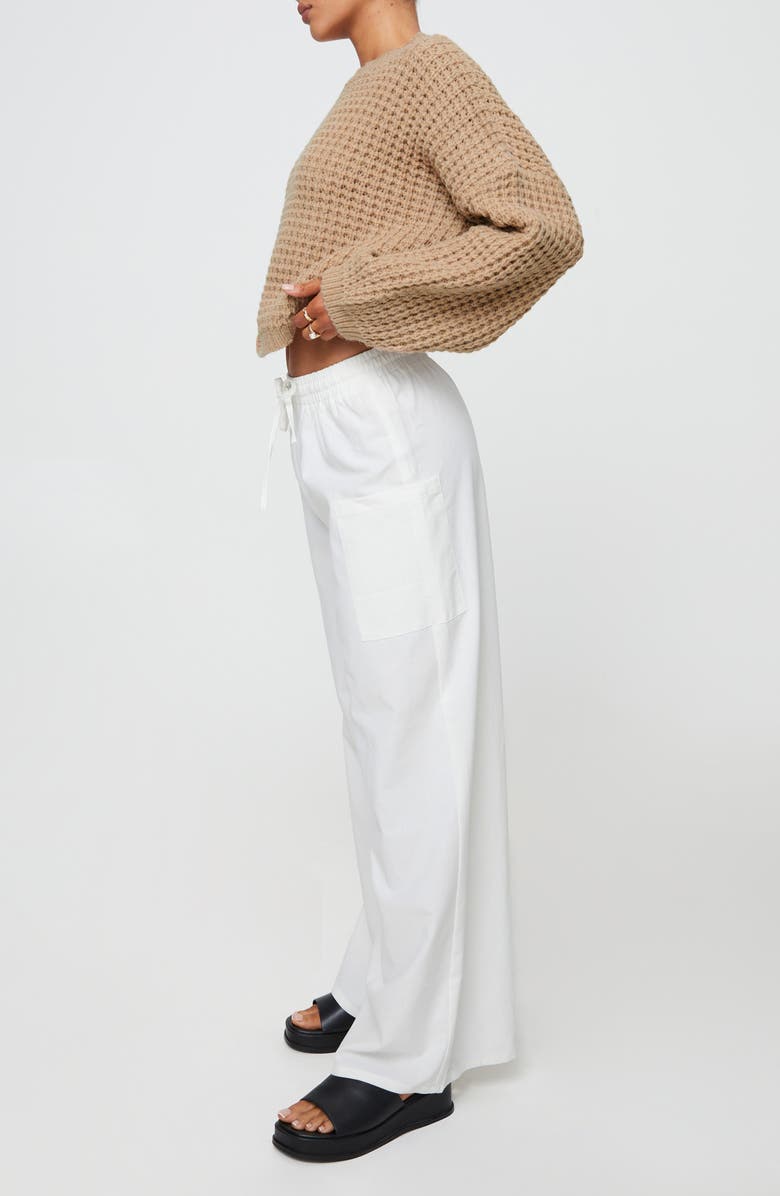 Princess Polly Brunie Pull-On Wide Leg Cotton & Linen Pants, Alternate, color, Off White