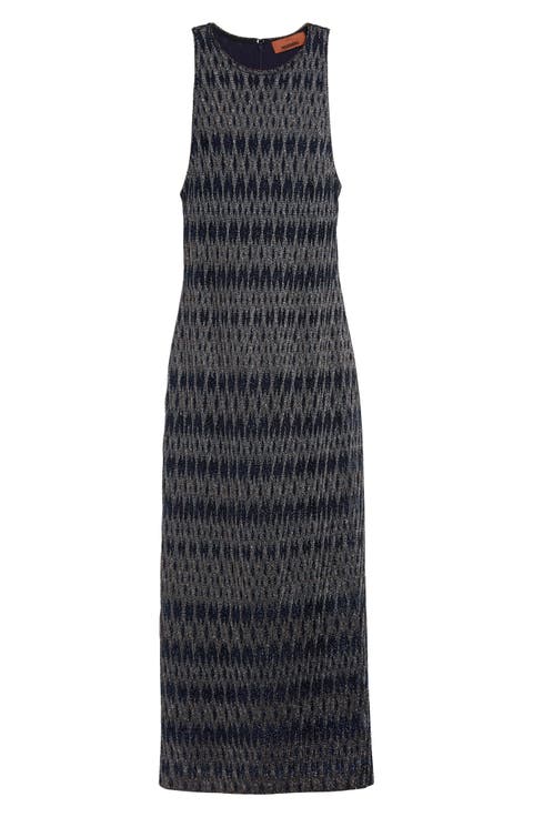 3D Diamond Pattern Lamé Midi Dress