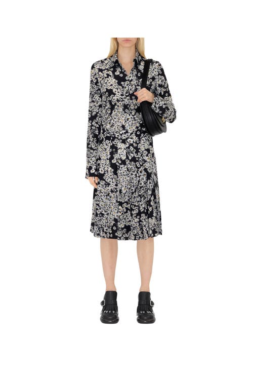 Burberry Flower Print Button Down Silk Top In Black