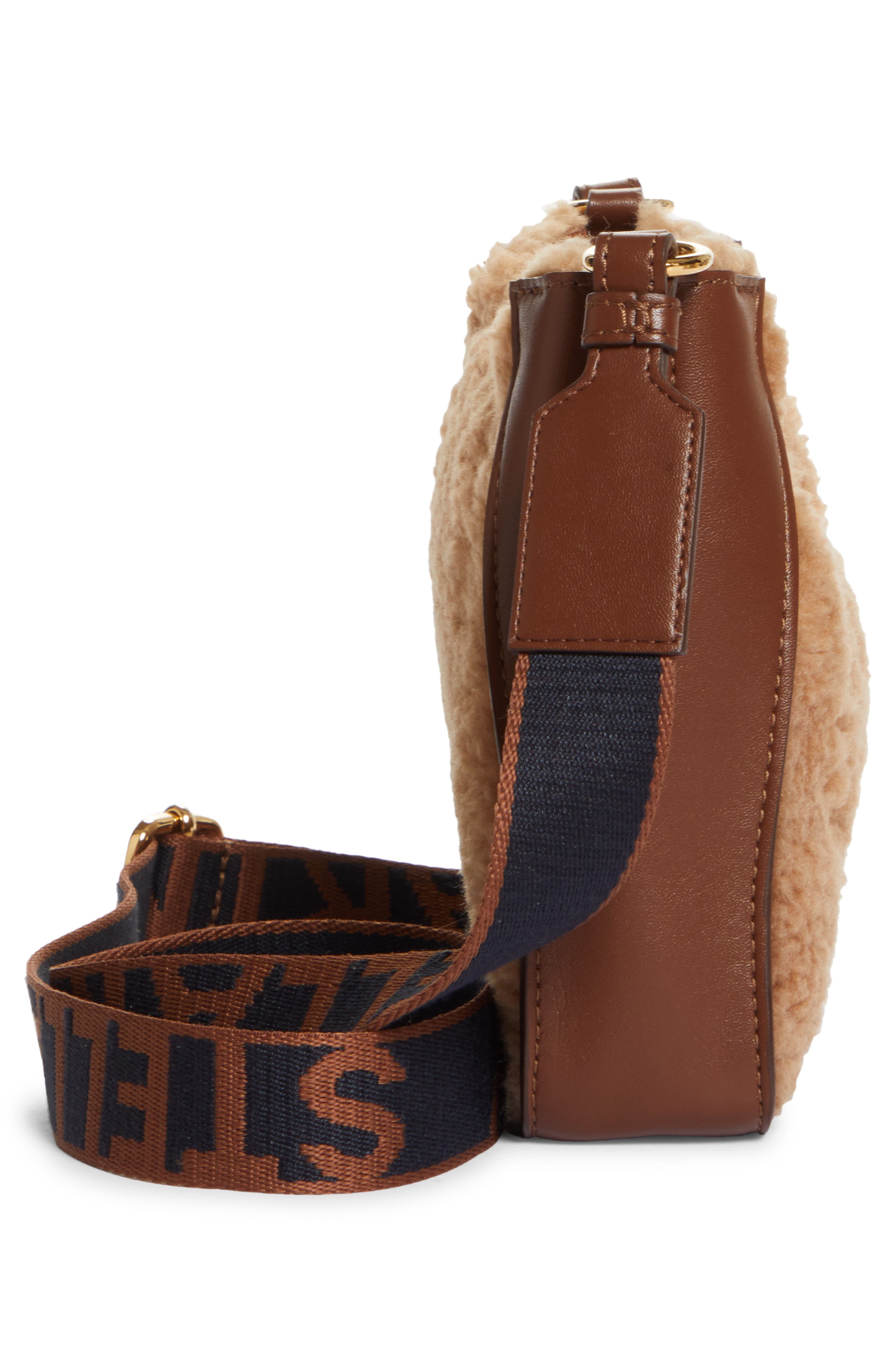 Stella McCartney Mini Faux Shearling & Faux Leather Crossbody Bag, Alternate, color, 