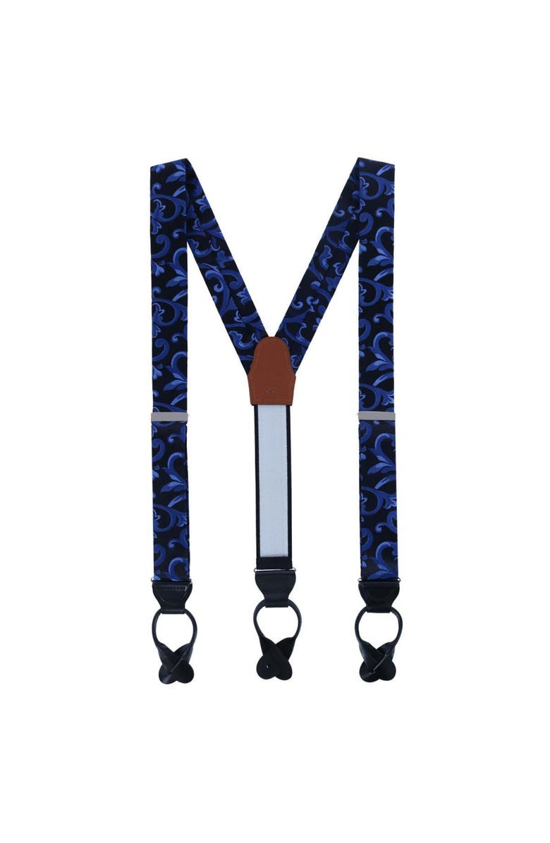 Trafalgar Big & Tall Christian the Romantic Brocade Silk Button End Suspenders, Alternate, color, Royal Blue