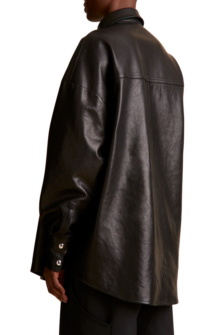 Bea Oversize Leather Snap-Up Shirt, Alternate, color, 200 BLACK