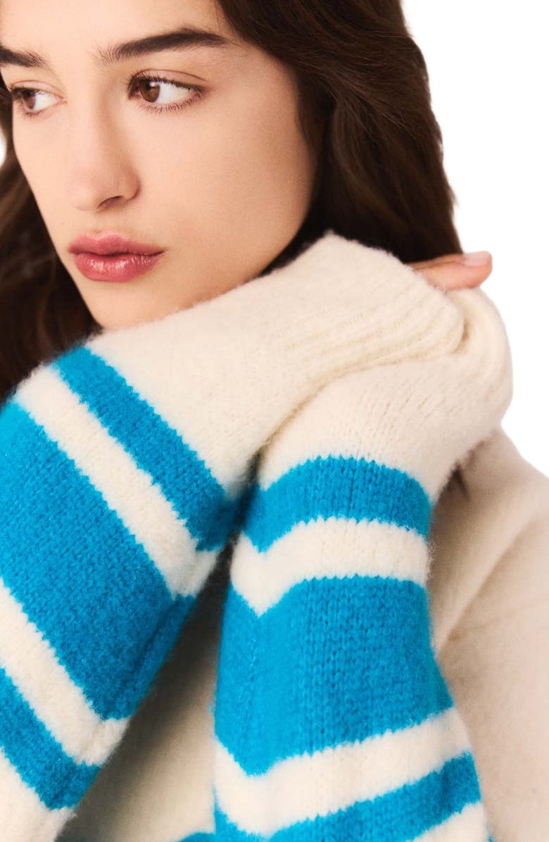 maje Oversized wool-blend sweater, Alternate, color, Ecru / Turquoise