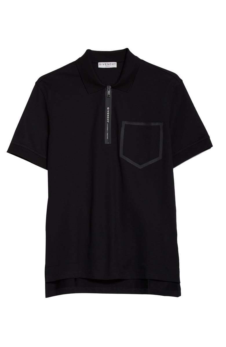 Givenchy Address Slim Fit Black Short Sleeve Zip Polo, Alternate, color, 