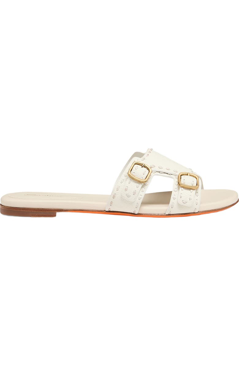 Santoni Women's leather double-buckle Didi slide sandal, Main, color, White