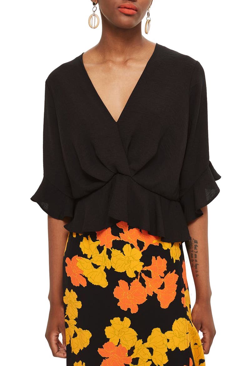 Twist Peplum Hem Top, Main, color, SOLID BLACK
