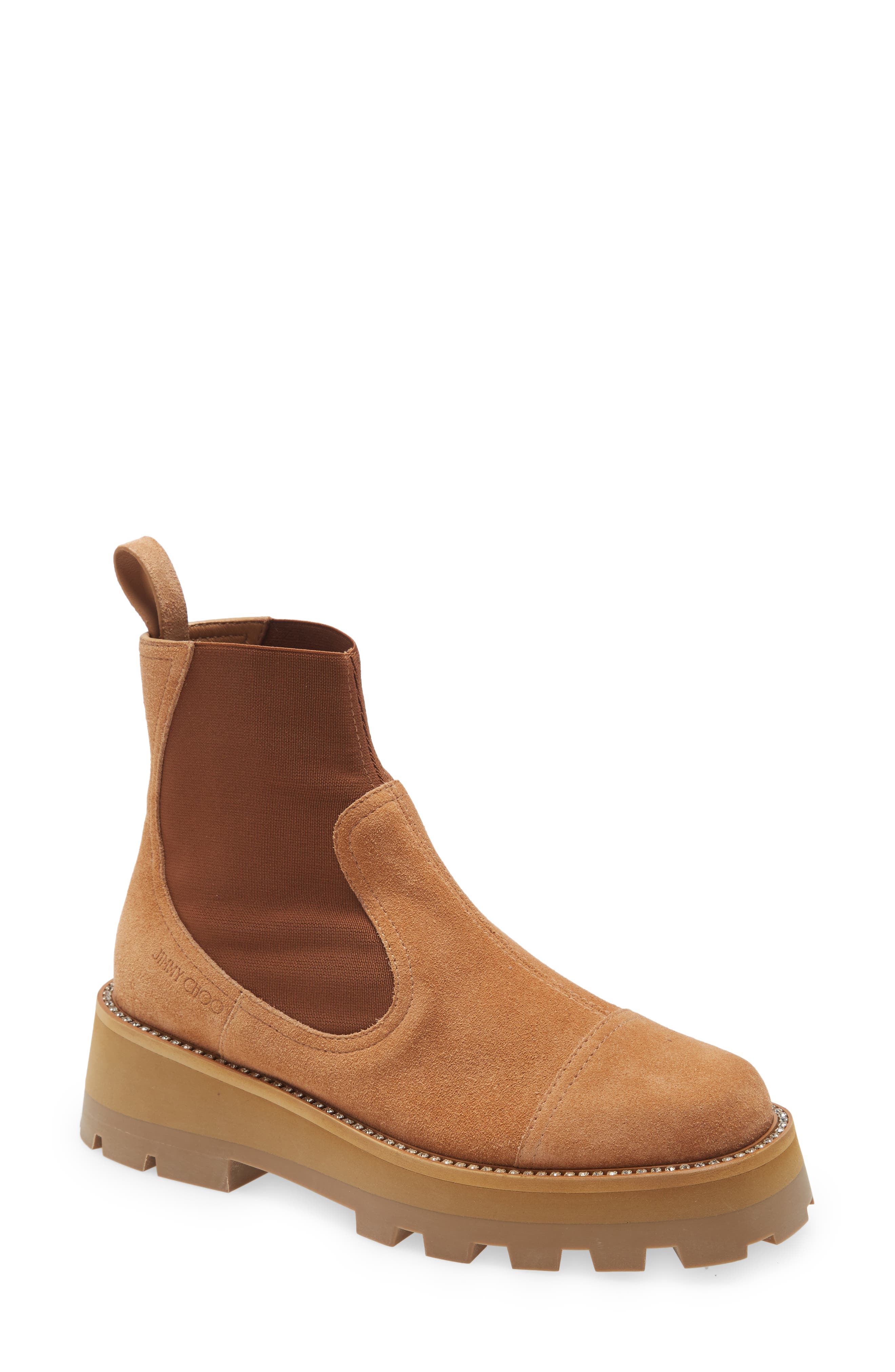 Jimmy Choo Clayton Crystal Welt Platform Chelsea Boot, Main, color, 