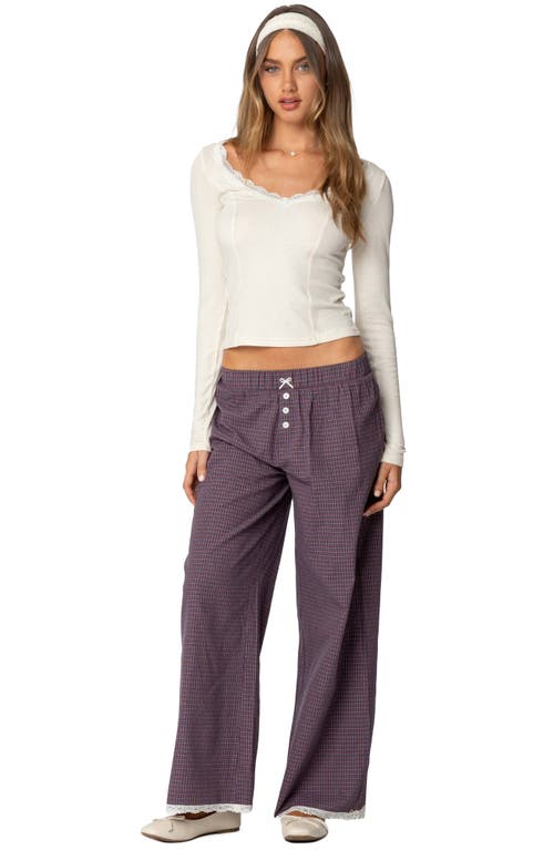 Edikted Dakota Plaid Pull-on Relaxed Fit Pants In Purple