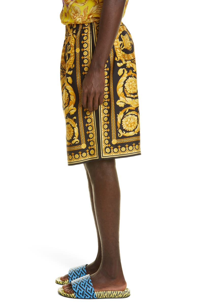 Versace Barocco Print Silk Shorts, Alternate, color, 