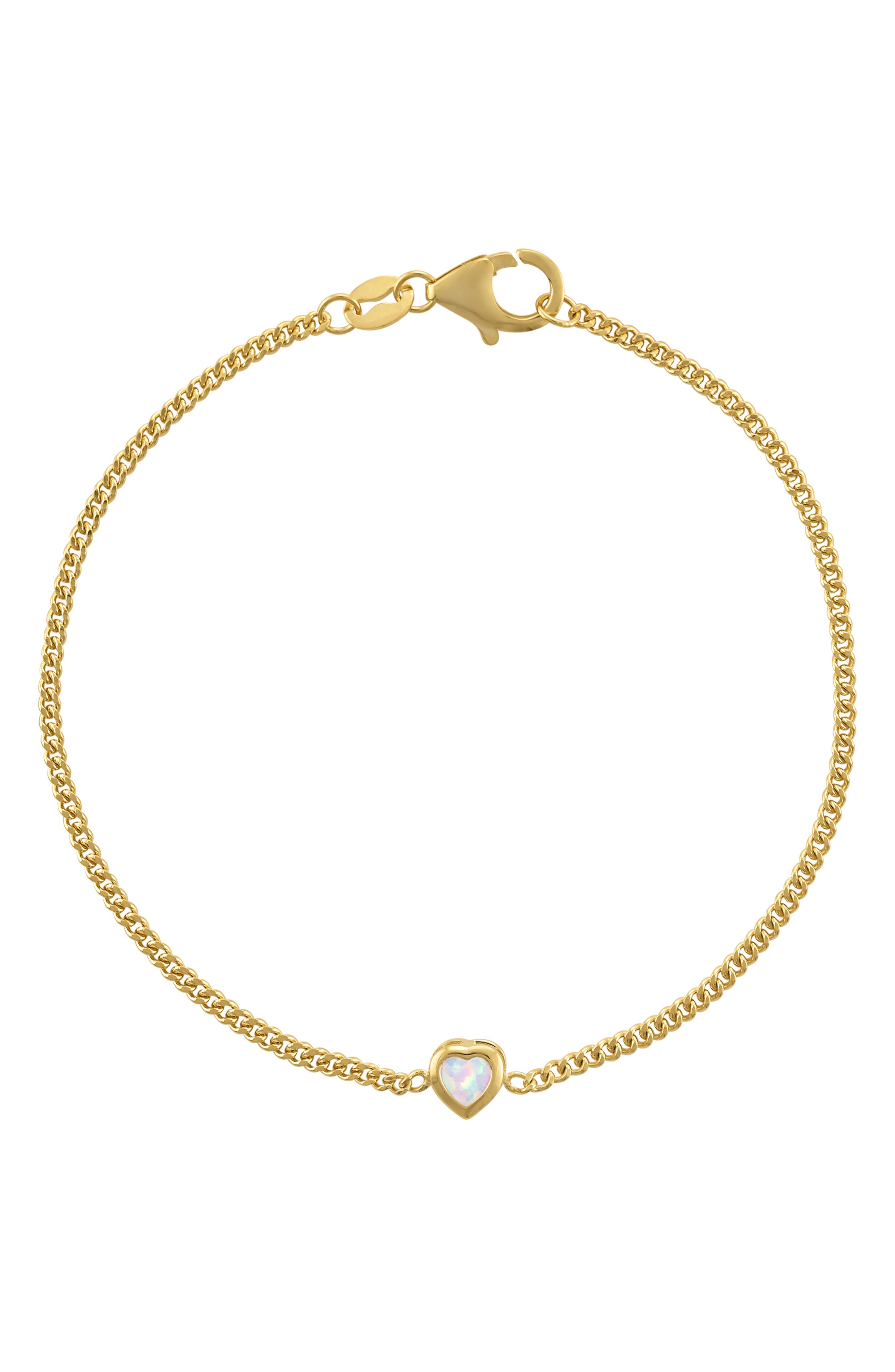 FZN 14K Gold Over Silver Gemstone Heart Charm Bracelet