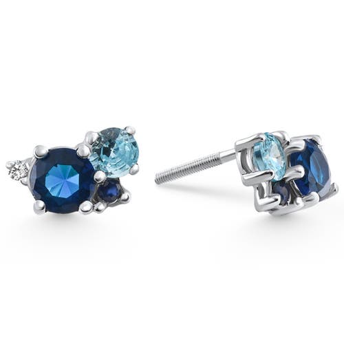 Bliss Diamond 4ct Diamond & Blue Gemstone Hydrangea Bouquet Earrings Studs 14k Gold Lab Grown In 14k White Gold