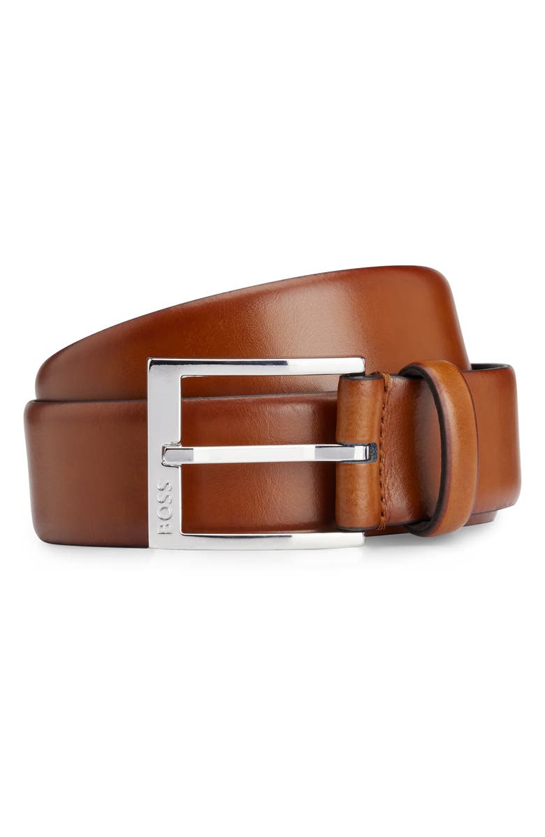BOSS Elloy Leather Belt, Main, color, Medium Brown