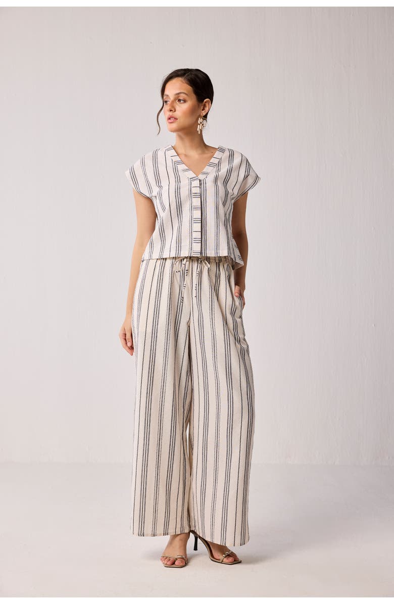 Reistor Women's Wide-leg Drawstring Pants in Stripes Small, Alternate, color, Off-White