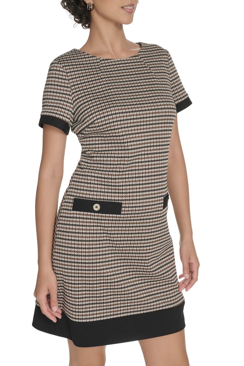 Houndstooth Short Sleeve Shift Dress, Alternate, color, BROWN MULTI