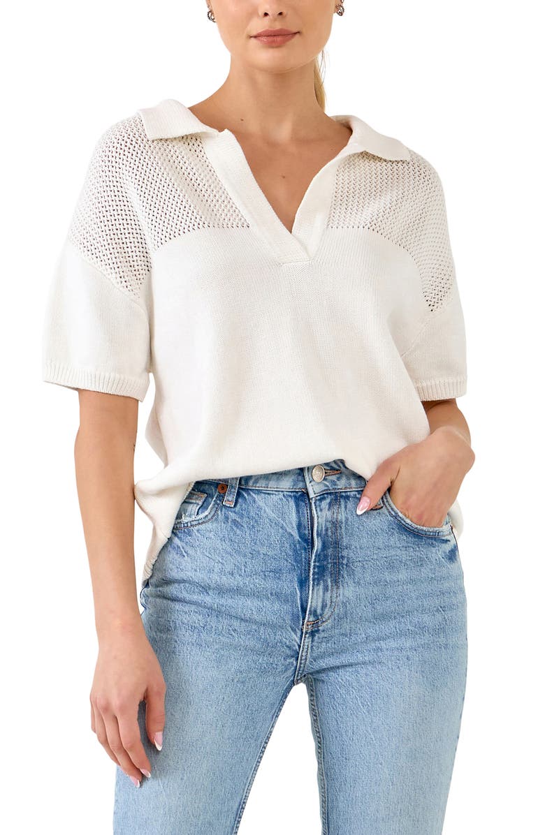 English Factory Short Sleeve Open Knit Cotton Sweater, Main, color,