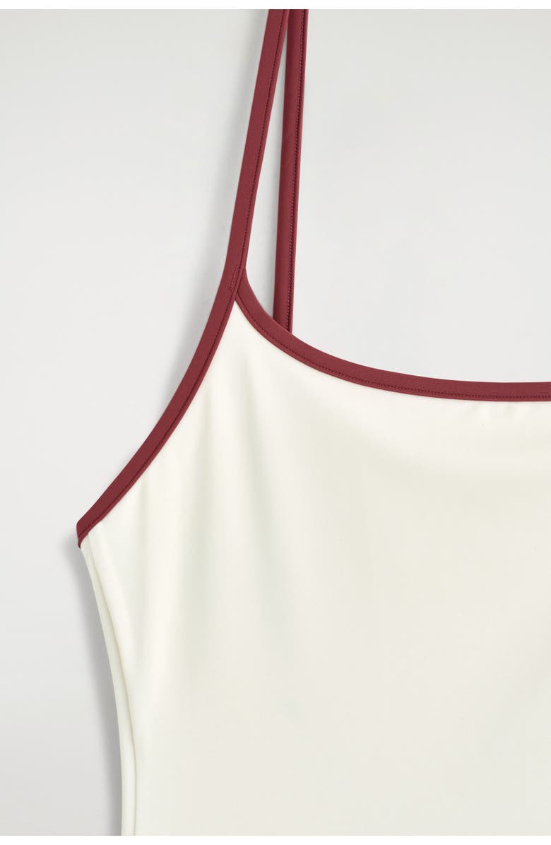 COS Contrast-trimmed Swimsuit, Alternate, color, White / Red