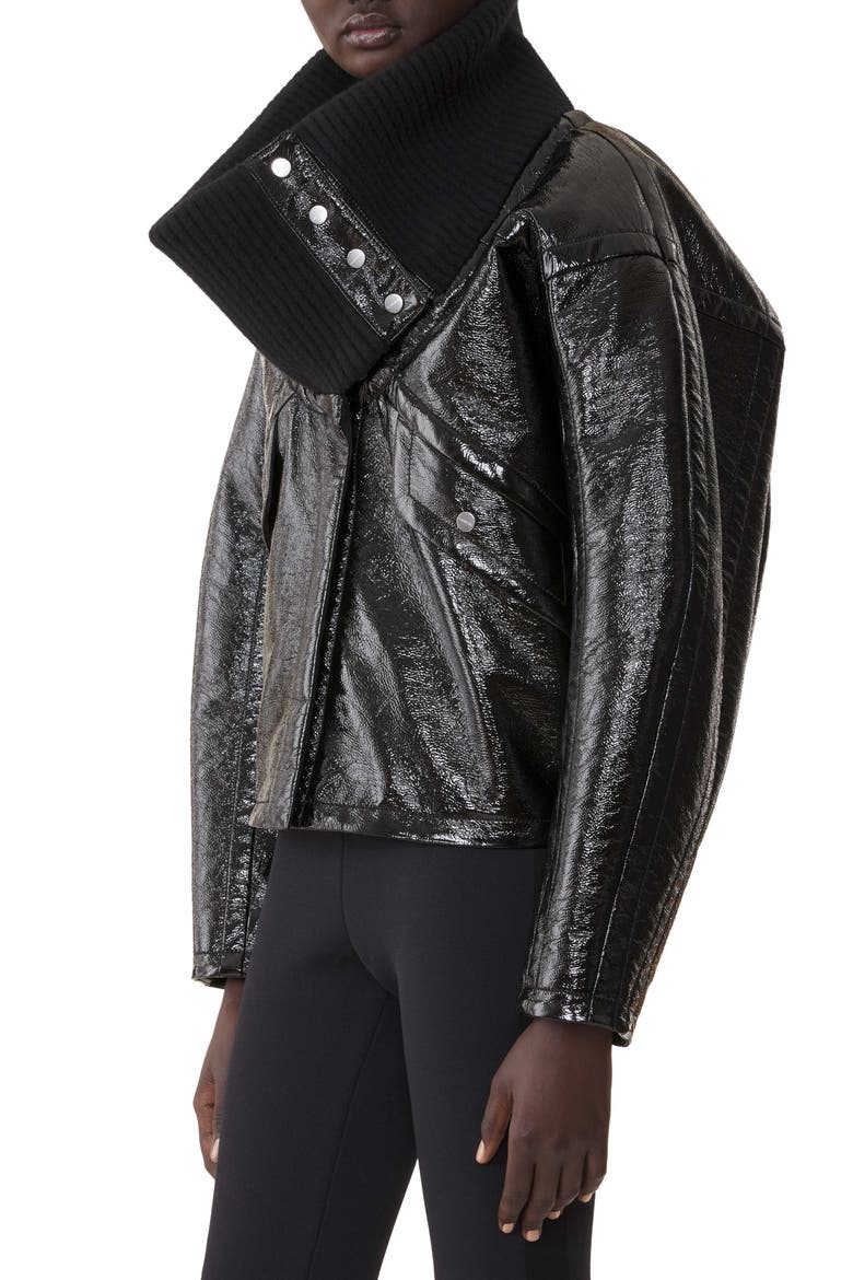 Short Vinyl Coat, Alternate, color, Black